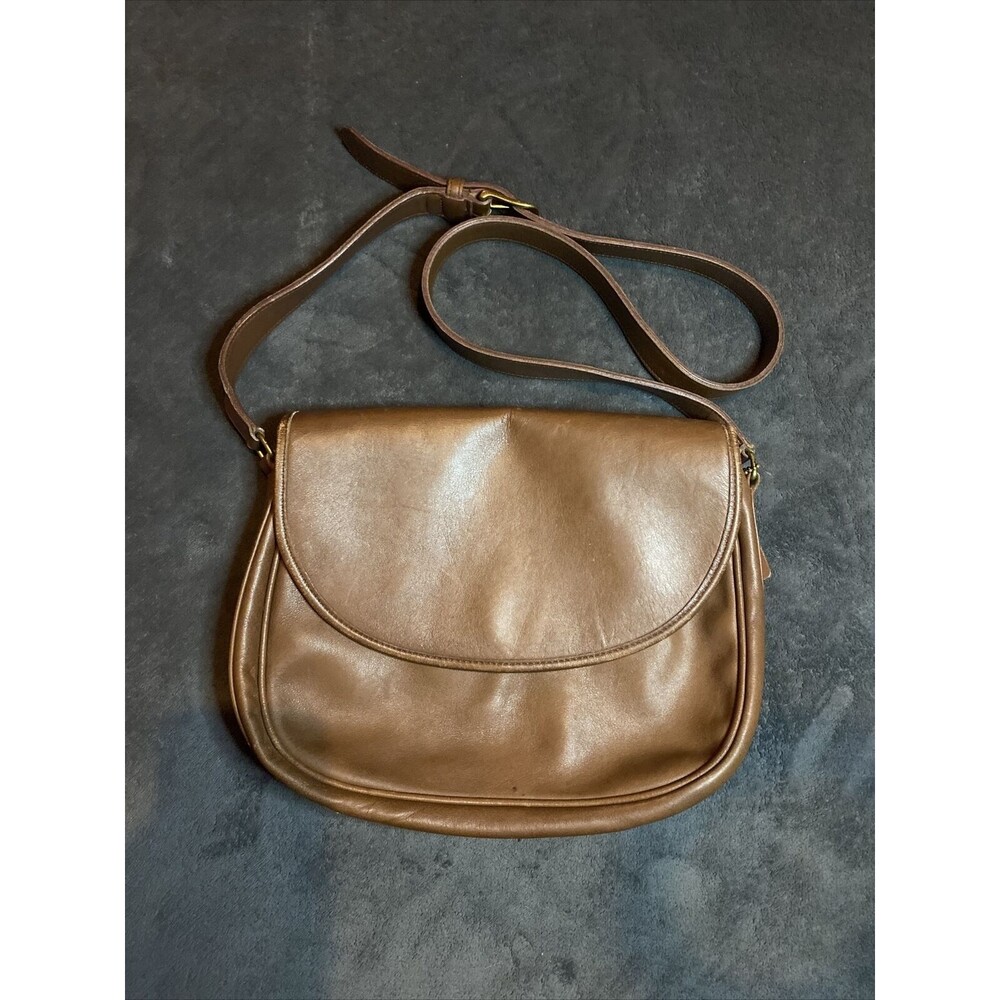 Vintage 90s Coach Bag Brown Leather Saddle Side Cross Body USA O27-9919